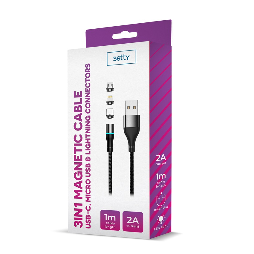 cable-3-en-1-magnetique-setty-1_202392015853_large Câble de Charge magnétique - 2.5A 1m - 3 en 1 - Setty – Image 1