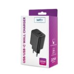 Adaptateur chargeur secteur ultra rapide 1xType C + 1xUSB - 20W - Noir - Setty