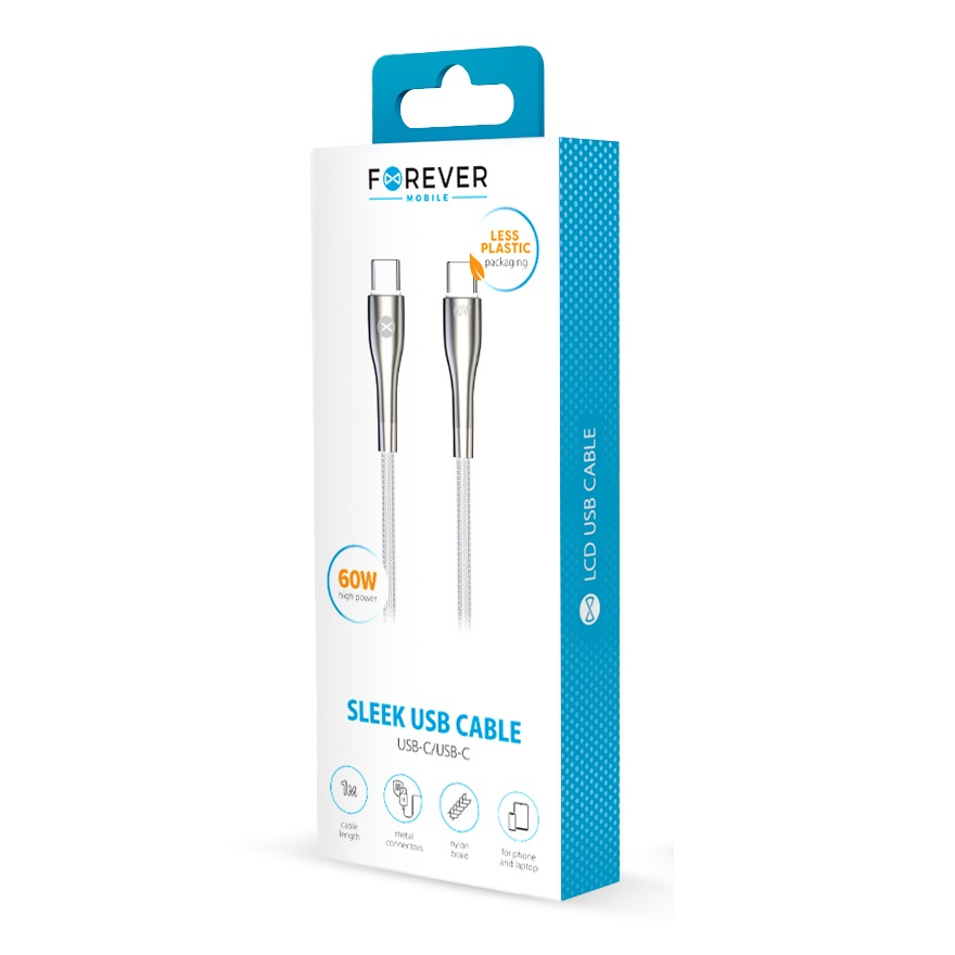 forever-cable-sleek-usb-c-usb-c-1_202311921614_large Câble de Charge et Synchro - USB-C vers USB-C - 1m 60W Sleek - Forever – Image 1