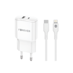 Chargeur secteur 1xUSB 1xUSB-C + Câble USB-C Lightning - 20W - Forever – Image 2