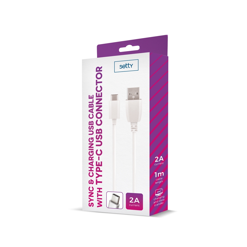 setty-c-blanc-2_202013010740_large Câble de Charge et Synchro - USB vers Type C - 1 mètre 15W - Blanc - Setty – Image 1