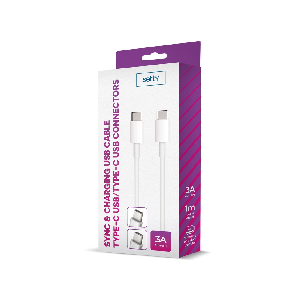usb-c-usb-c-blanc-1_202196151625_large Câble de Charge et Synchro - USB-C-USB-C - 1 mètre 3A - Blanc - Setty – Image 1
